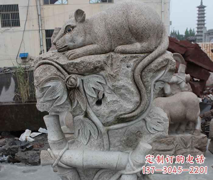 江西大理石生肖鼠石雕