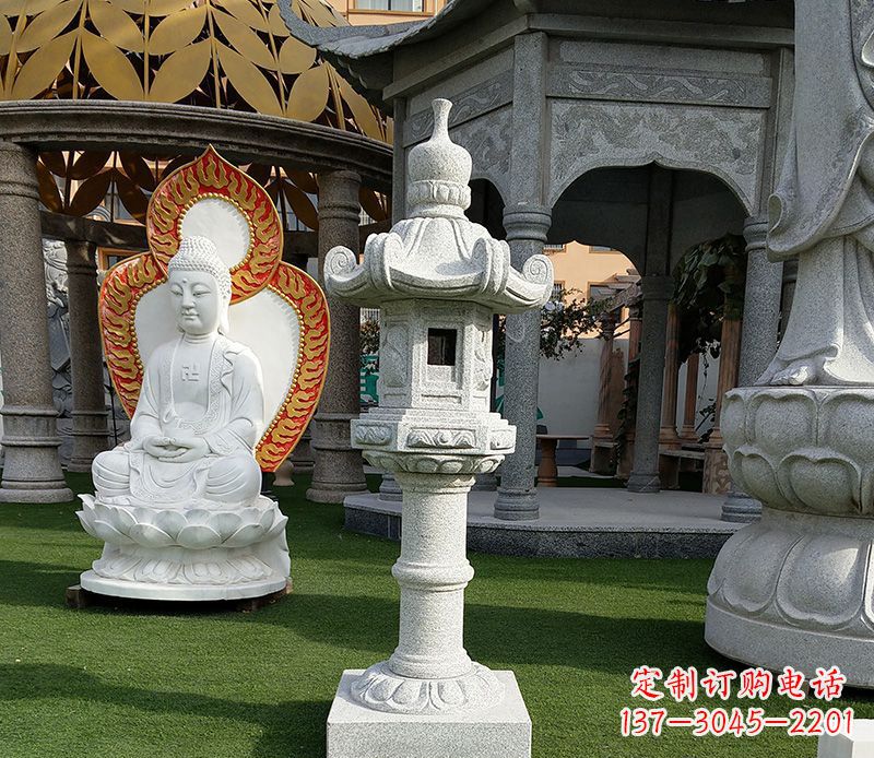 江西独特的大理石石灯笼寺庙石雕