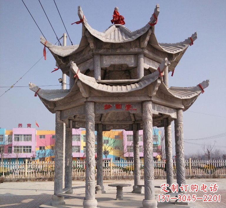 江西大理石双层八角凉亭雕塑