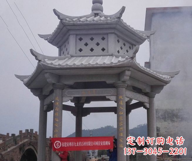 江西大理石双层石雕凉亭——独特的艺术结晶
