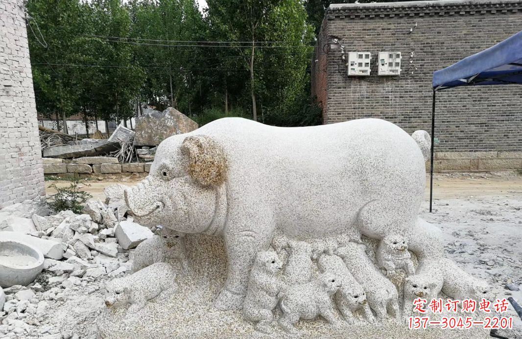 江西大理石招财小母猪动物雕塑