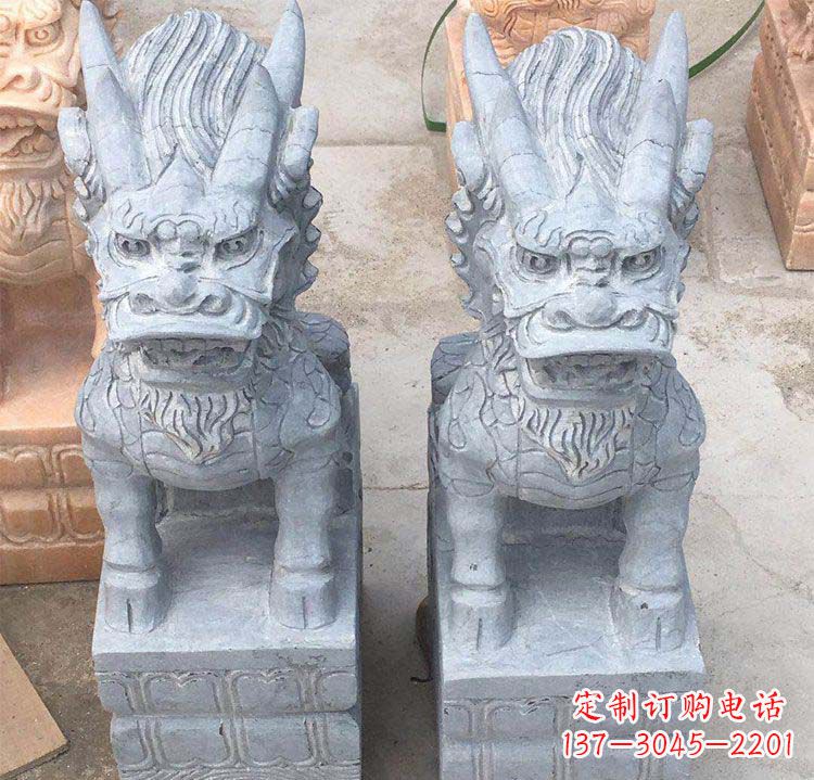 江西雄伟壮观的白色大理石麒麟坐式门口雕塑