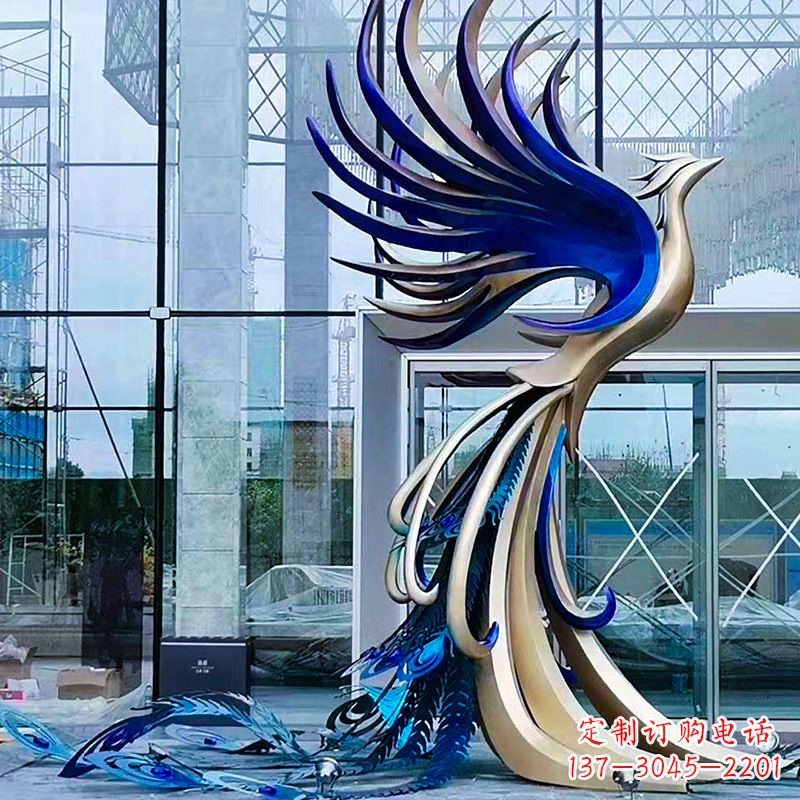 江西精美彩绘不锈钢孔雀雕塑