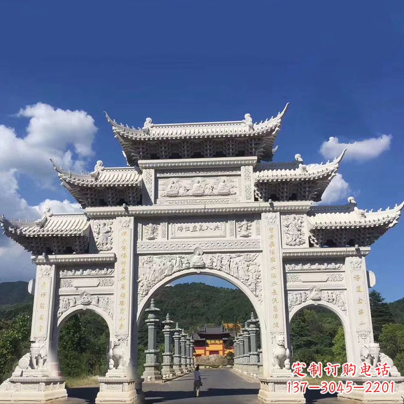 江西大型汉白玉景区大门石雕牌楼雕塑