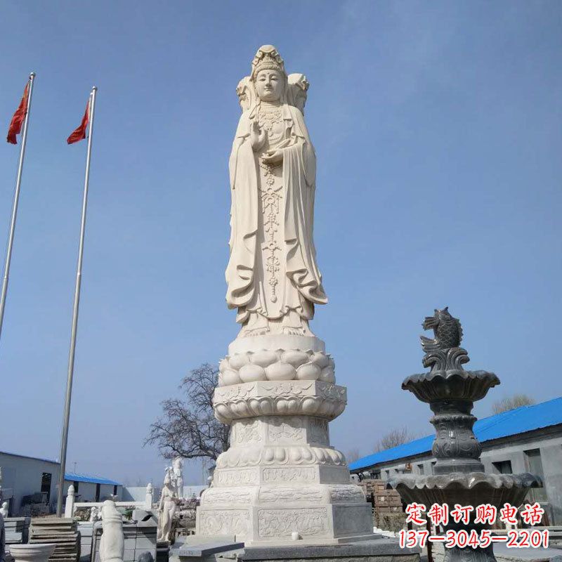 江西中领雕塑汉白玉三面观音石雕