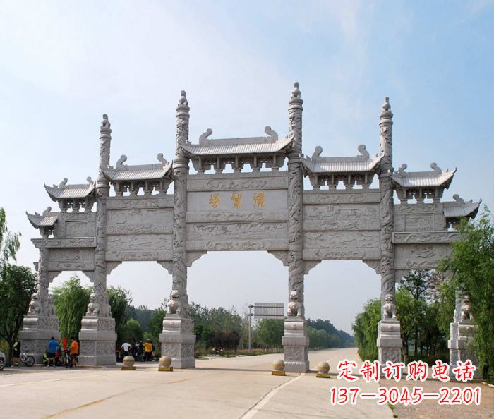 江西大型五门道路石雕牌坊定制