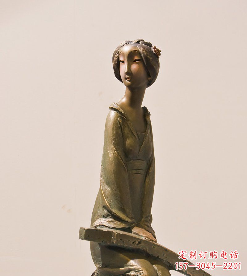 江西古筝女人铜雕古代人物雕塑
