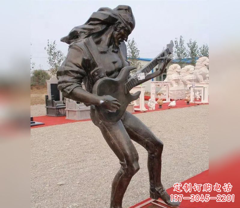 江西弹吉他广场小品人物铜雕