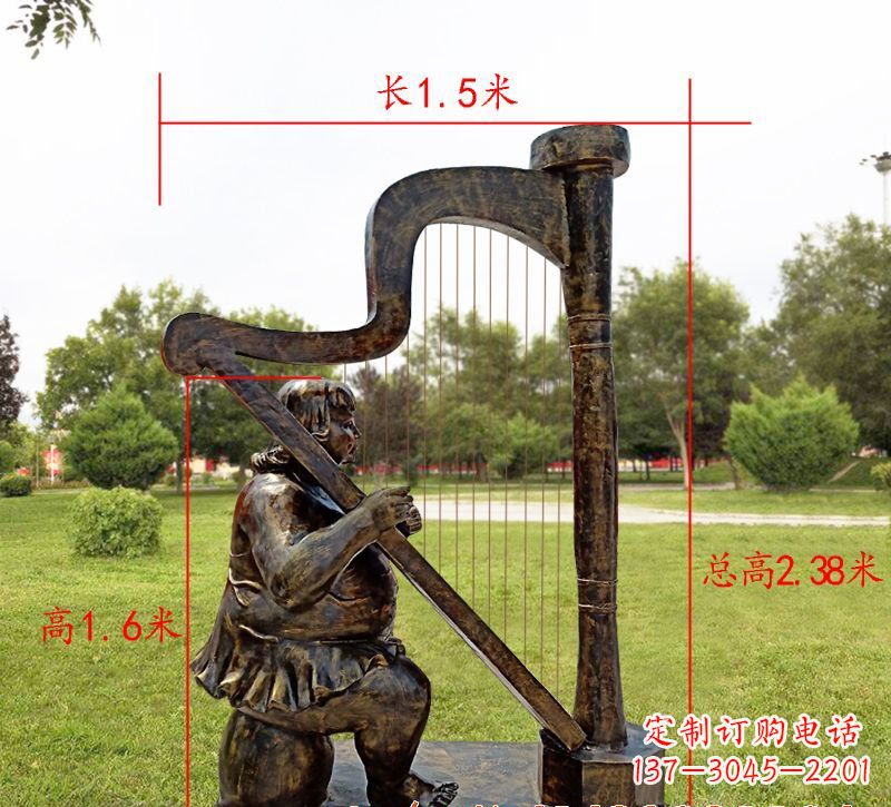 江西手工铜制竖琴雕塑
