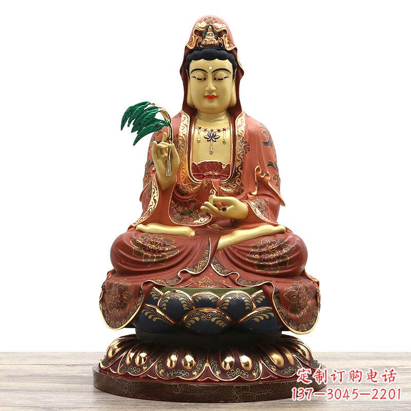 江西精美观音彩绘铜雕雕塑摆件