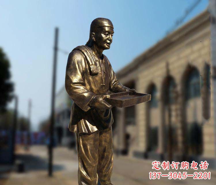 江西古典神秘的店小二人物铜雕