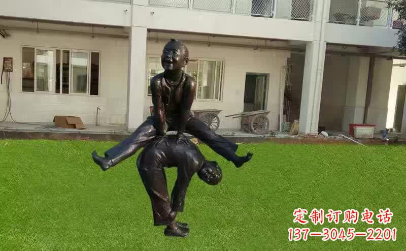 江西卡通青少年跳马铜雕塑