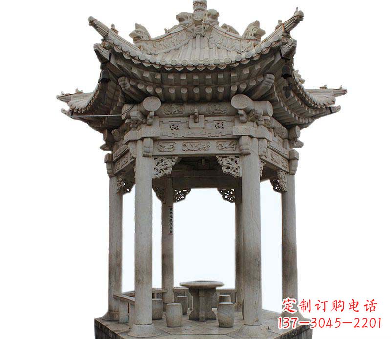江西精美仿古六角凉亭石雕