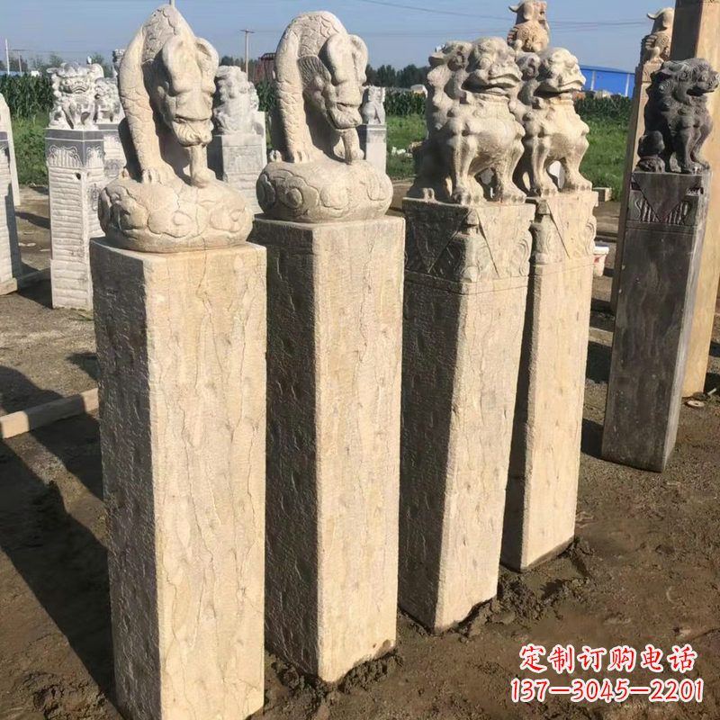 江西仿古麒麟貔貅马柱雕塑