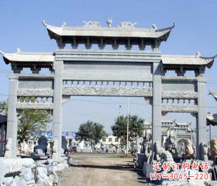江西仿古三门牌坊石雕 (9)