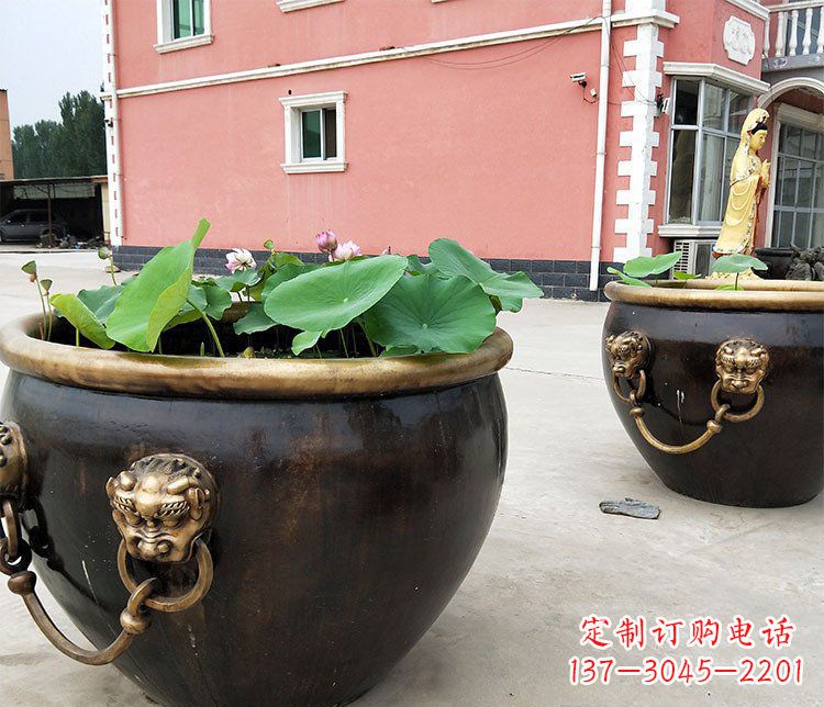 江西仿古狮子头水缸铜雕塑 (2)