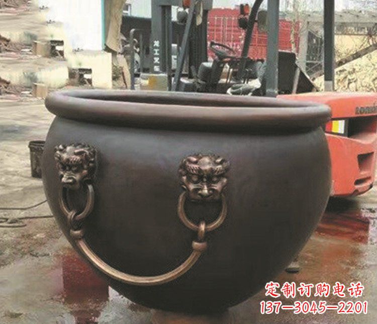 江西仿古狮子头水缸铜雕塑 (3)