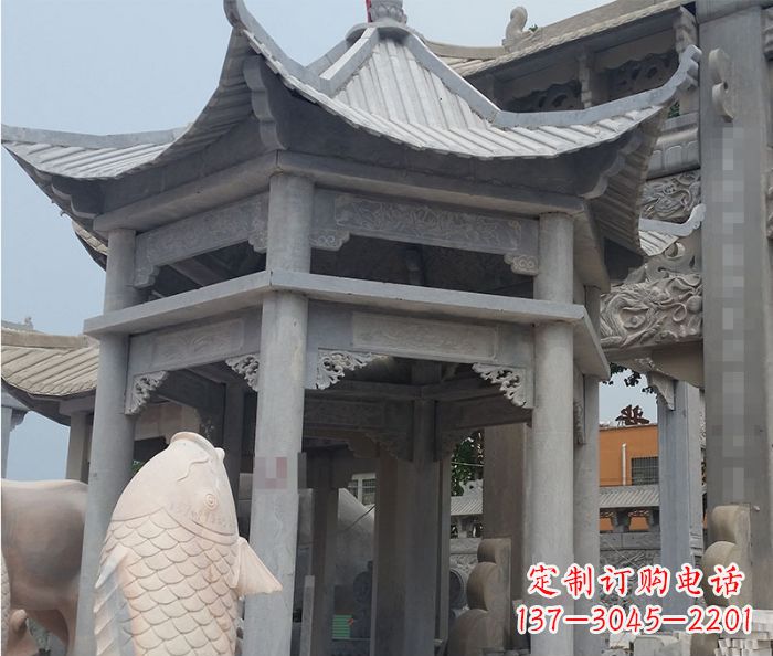 江西精美仿古双层石雕凉亭