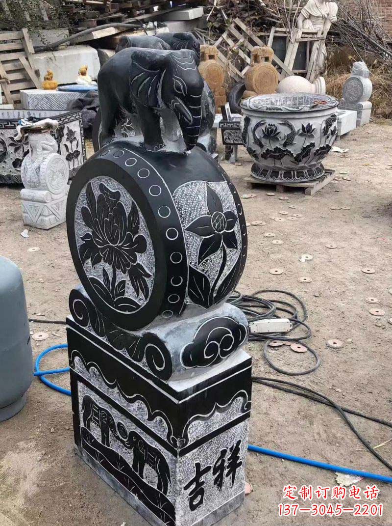江西仿古小象抱鼓石雕塑