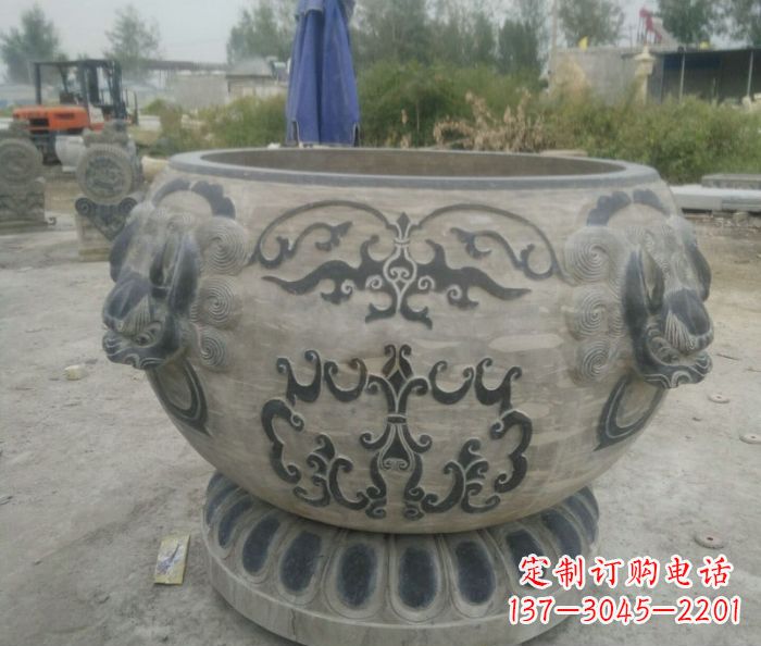 江西仿古圆形水缸石雕 (3)