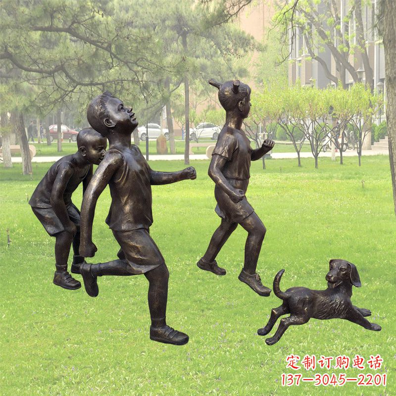 江西仿铜跑步小孩雕塑