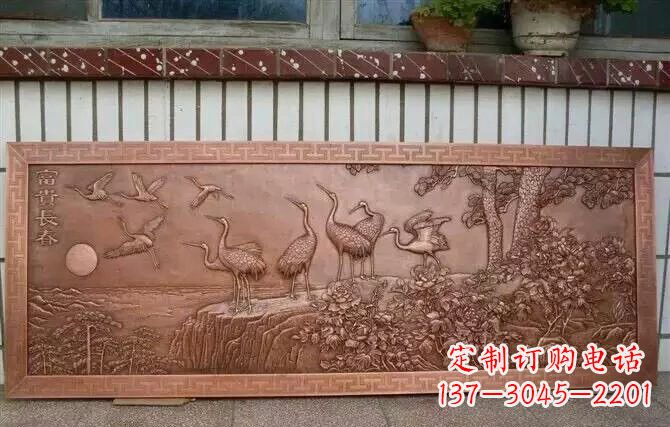 江西富贵仙鹤浮雕锻铜雕塑
