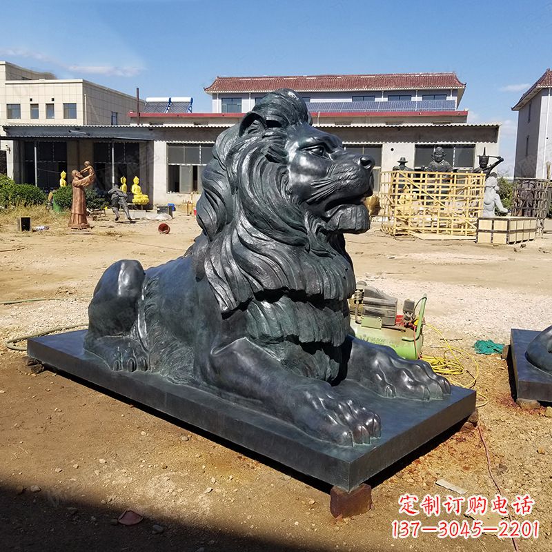江西港币狮铜雕塑-企业商场大门动物雕塑