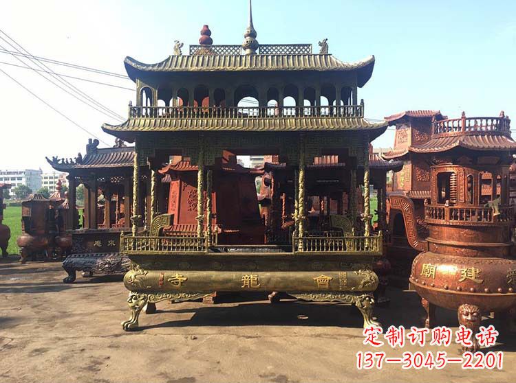 江西高浮雕螭龙纹铜香炉
