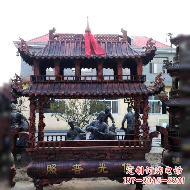 江西古典风格三足铜香炉定制雕塑