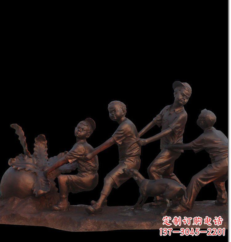 江西精美玻璃钢仿铜拔萝卜人物雕塑