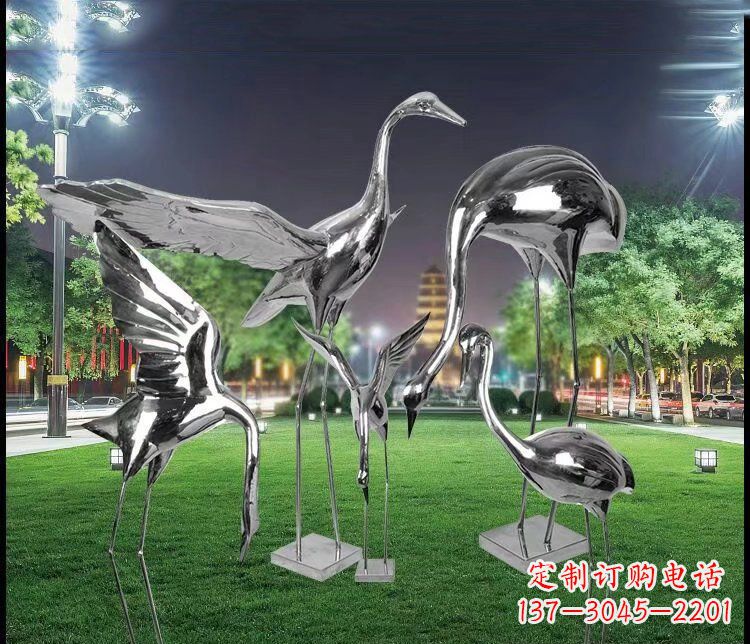江西公园不锈钢抽象仙鹤动物雕塑
