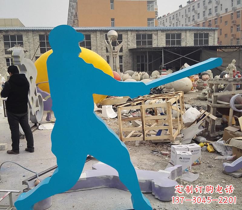 江西公园不锈钢打棒球雕塑2