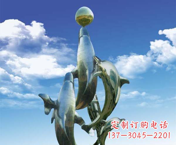 江西公园不锈钢顶球海豚动物雕塑