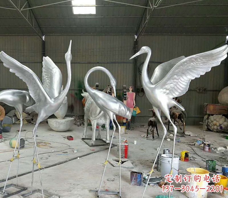 江西艺术雕刻仙鹤不锈钢雕塑