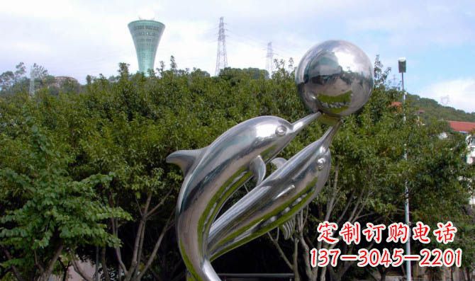 江西高贵静谧的不锈钢海豚顶球雕塑