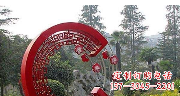 江西灵动奔放的不锈钢和梅花圆环雕塑