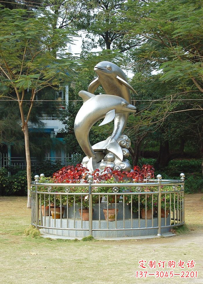 江西不锈钢踏浪海豚雕塑