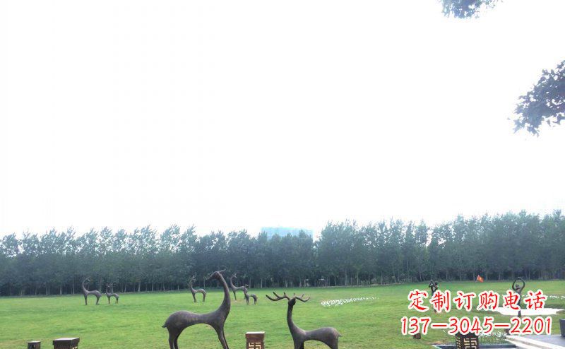 江西公园抽象小鹿动物铜雕 (2)