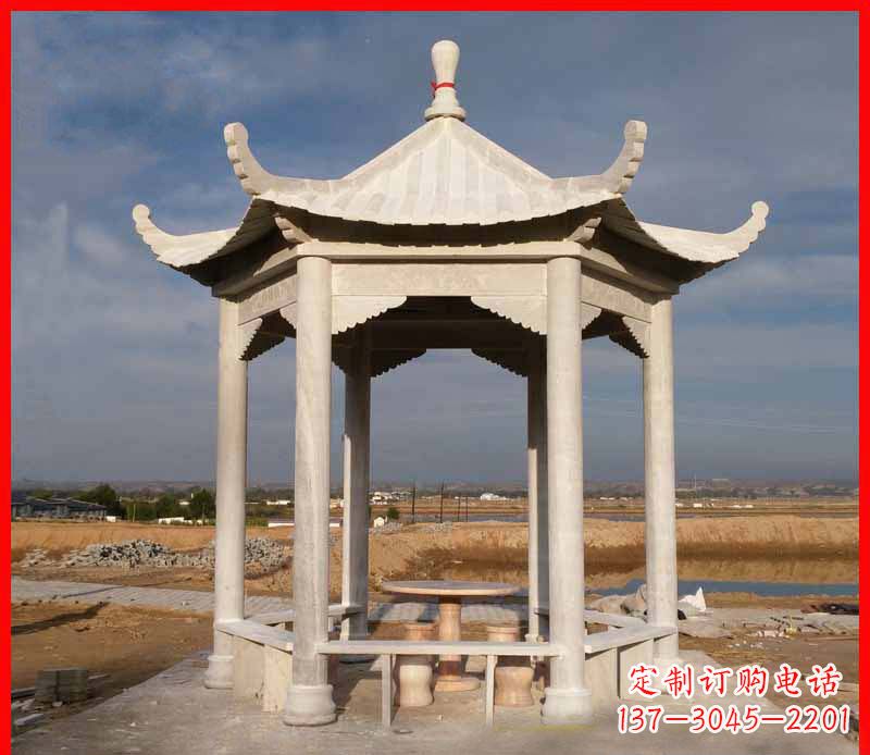 江西公园大理石六角石雕凉亭 (2)