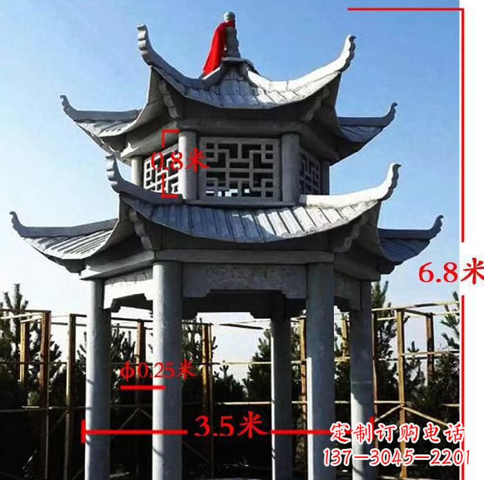 江西杰出的大理石六角石双层凉亭雕塑
