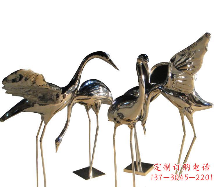 江西公园动物不锈钢仙鹤雕塑1