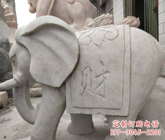 江西公园动物大理石大象石雕 (2)