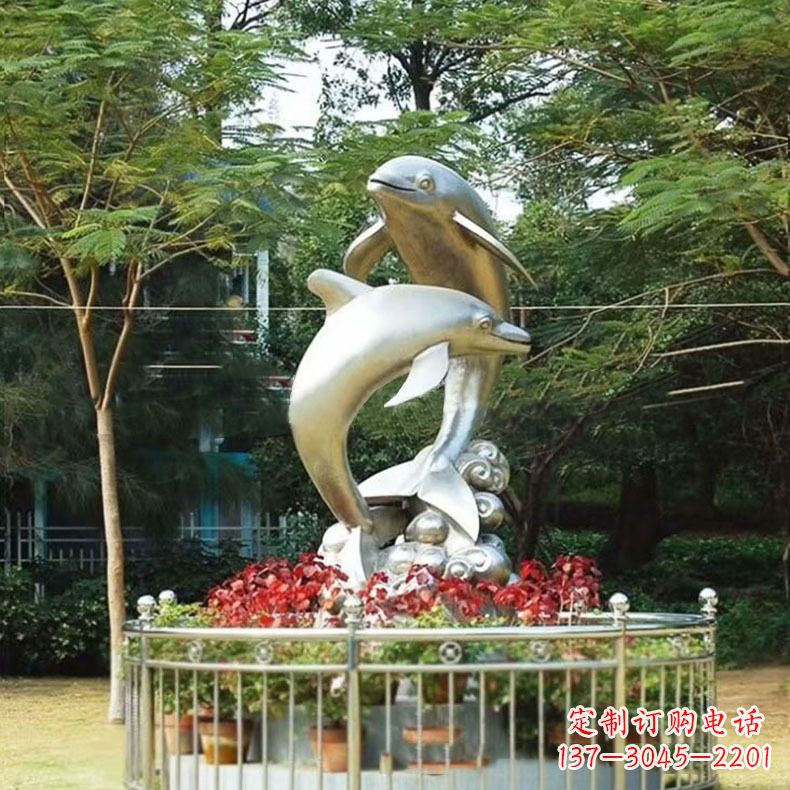 江西公园动物海豚不锈钢景观雕塑