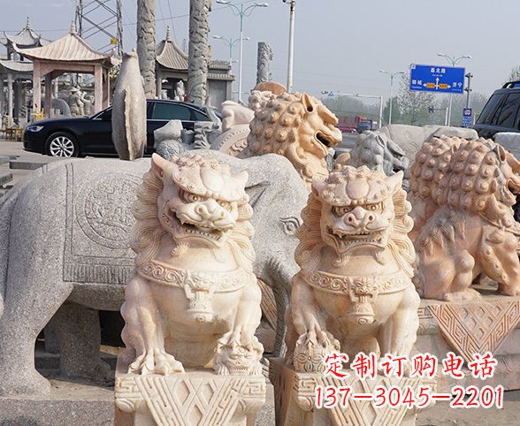 江西公园动物晚霞红狮子石雕