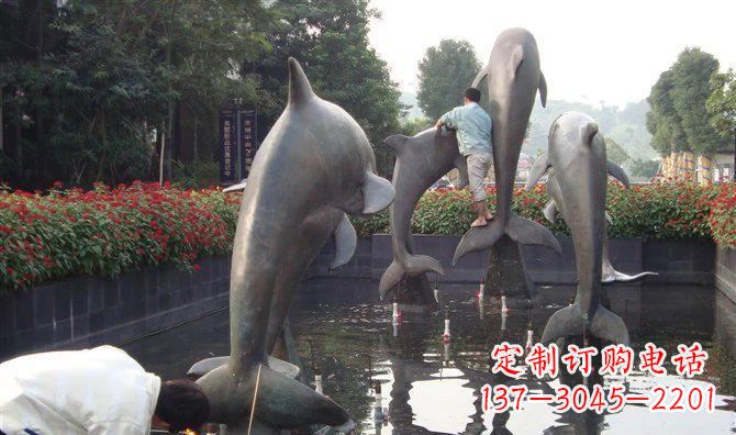 江西公园海豚动物铜雕