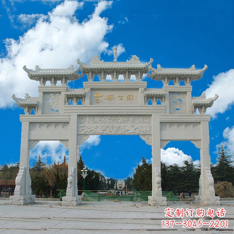 江西传承历史的精美汉白玉三门牌楼雕塑