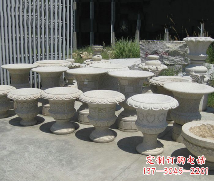 江西大理石花盆石雕艺术品