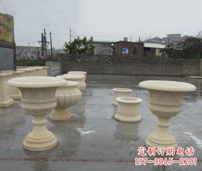 江西完美绽放——大理石花盆石雕