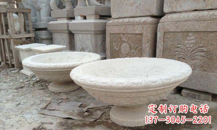 江西细腻雅致的大理石花盆石雕