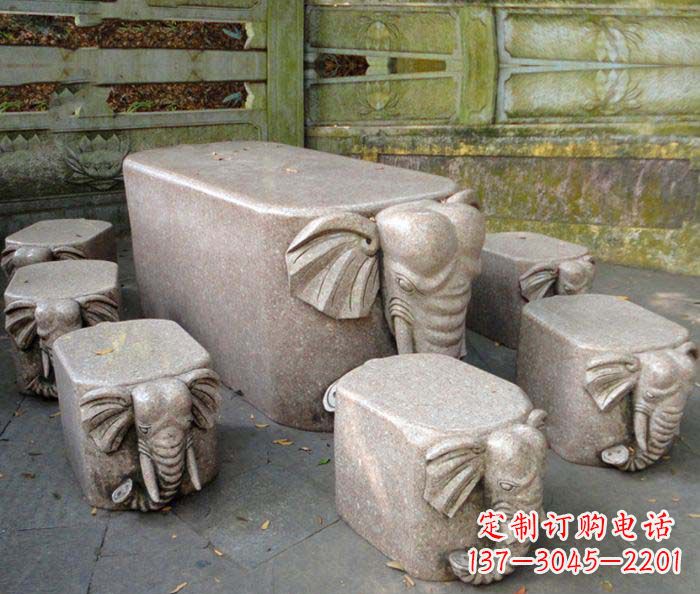 江西公园景观大理石小象桌凳石雕